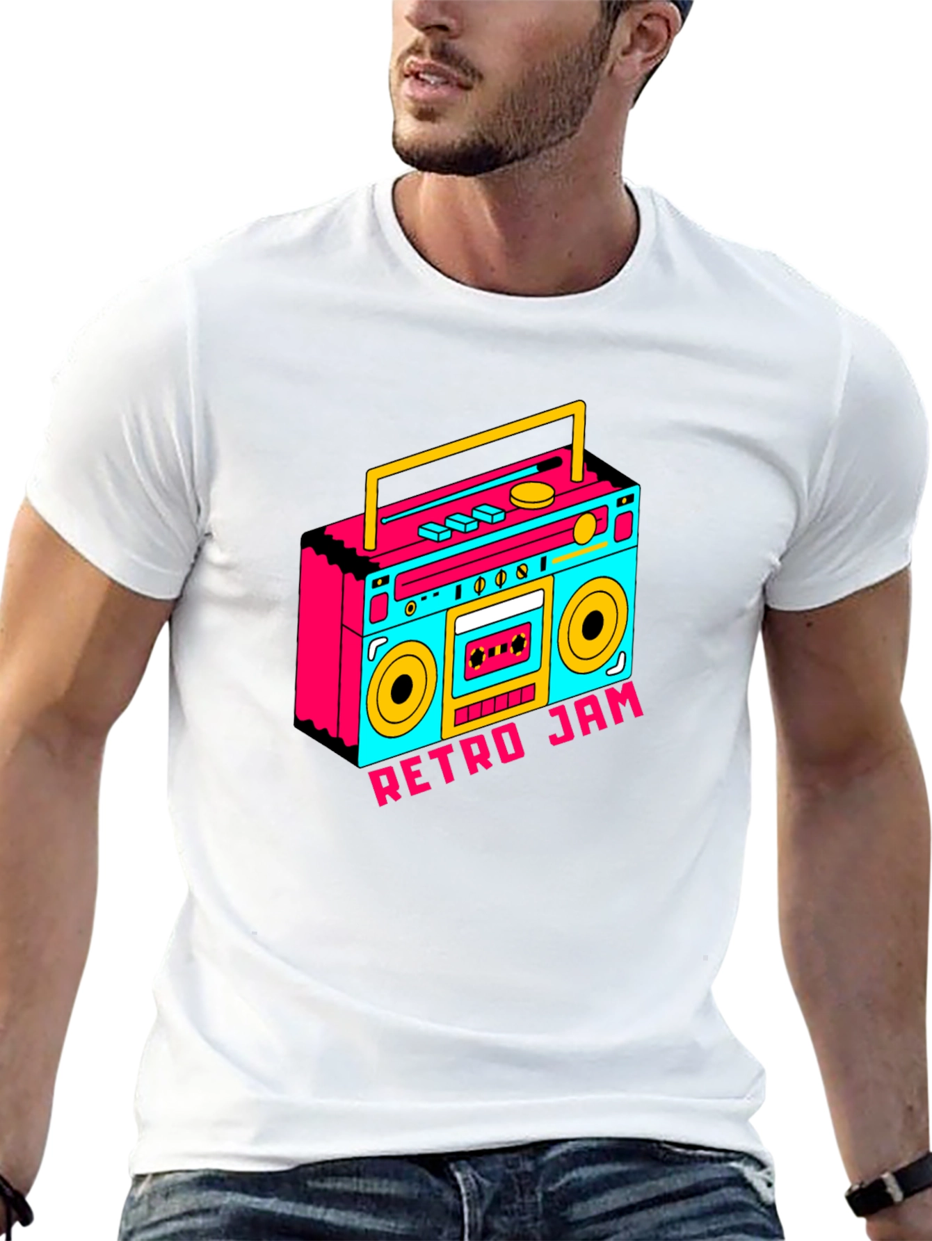Retro Jam Boombox Graphic Tee - Black