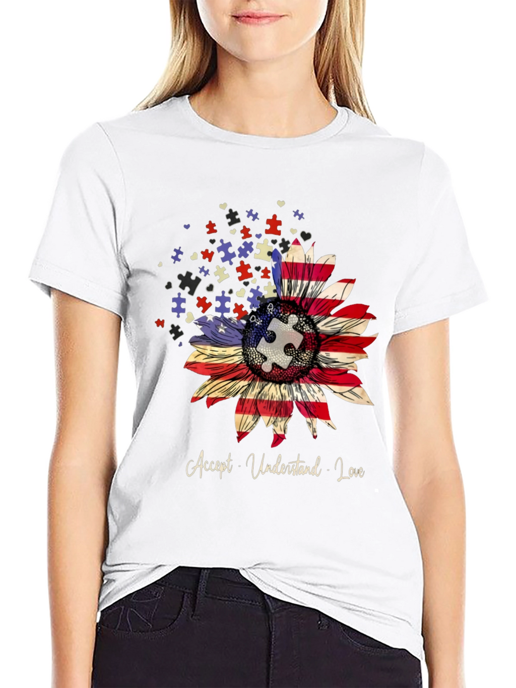 Autism Awareness US Flag Sunflower T-Shirt