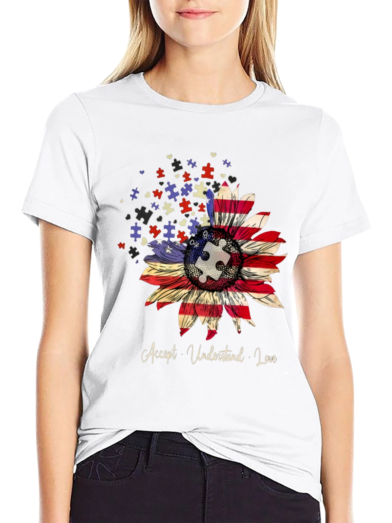 Autism Awareness US Flag Sunflower T-Shirt