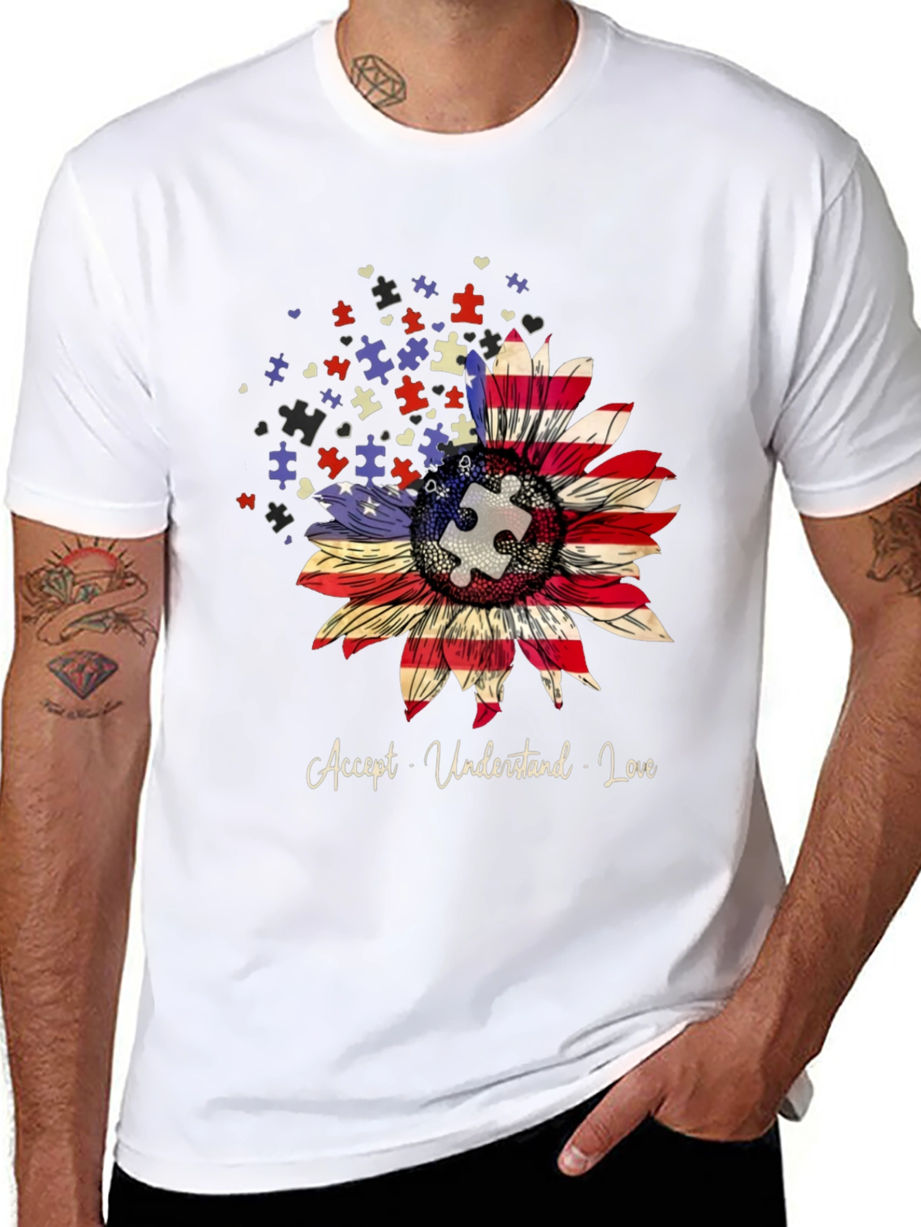Autism Awareness US Flag Sunflower T-Shirt