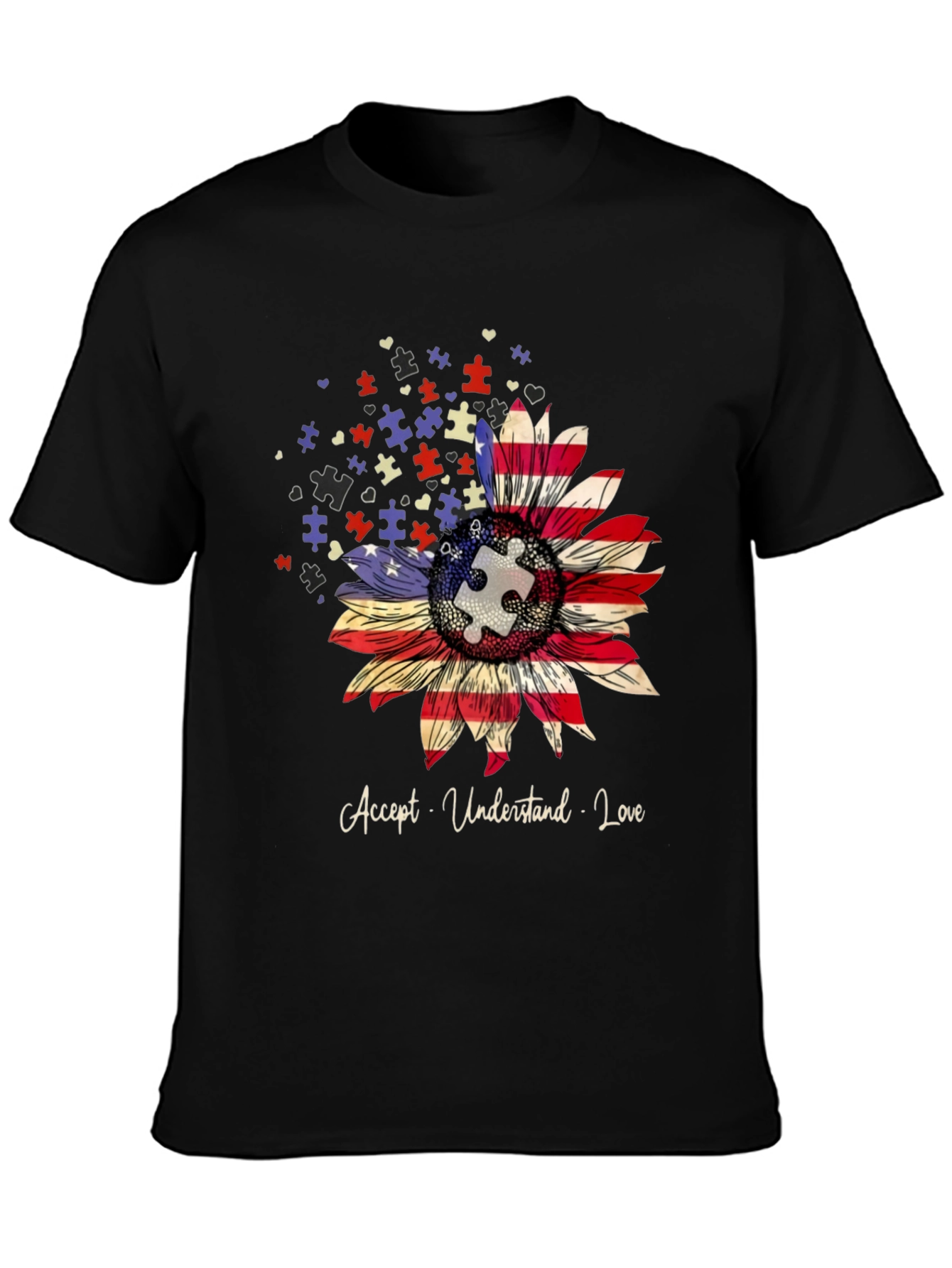 Autism Awareness US Flag Sunflower T-Shirt