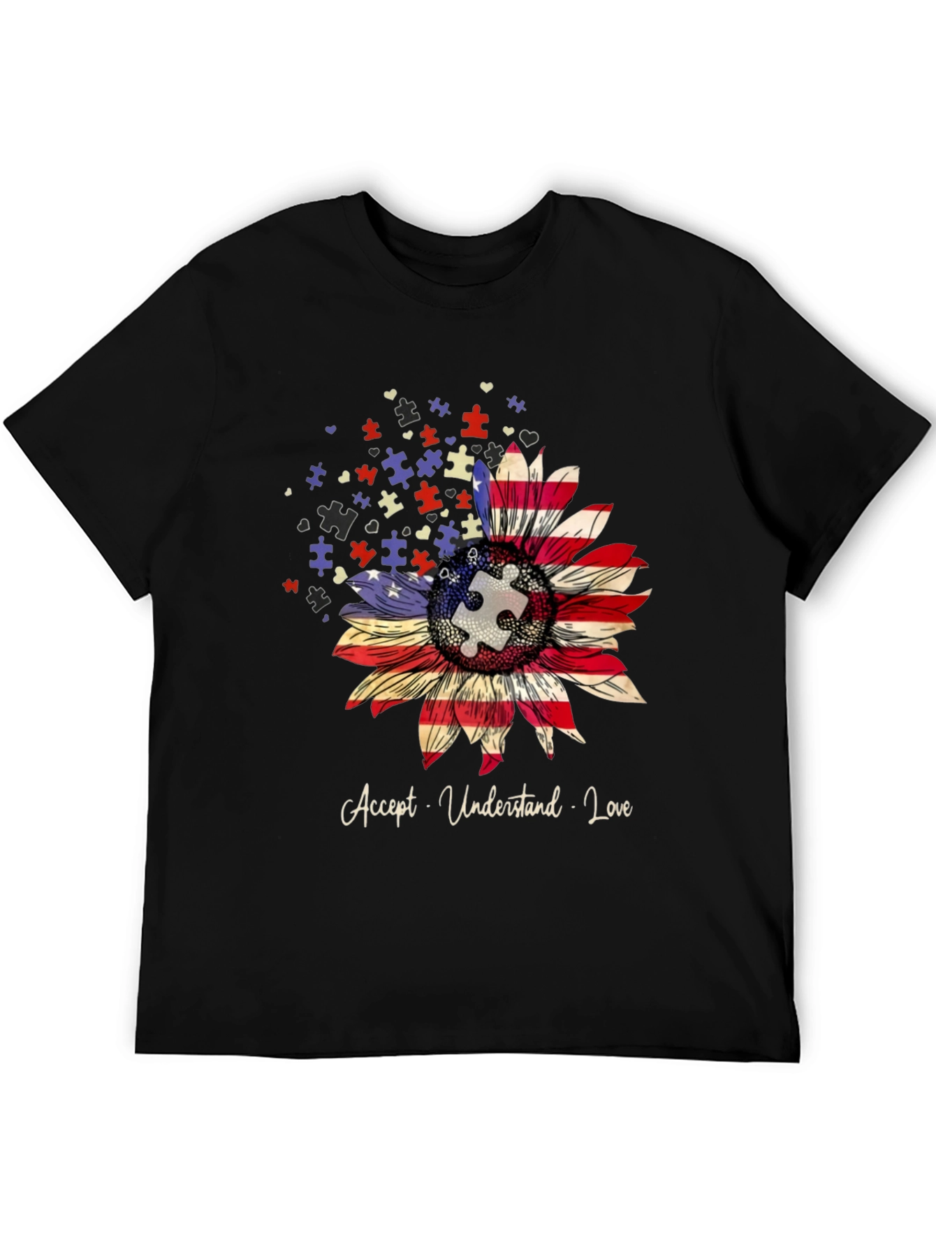 Autism Awareness US Flag Sunflower T-Shirt