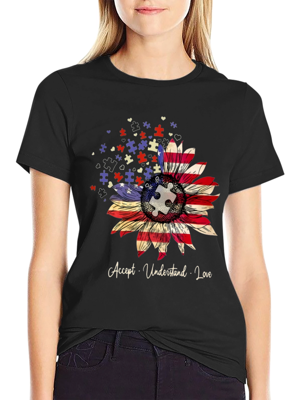 Autism Awareness US Flag Sunflower T-Shirt