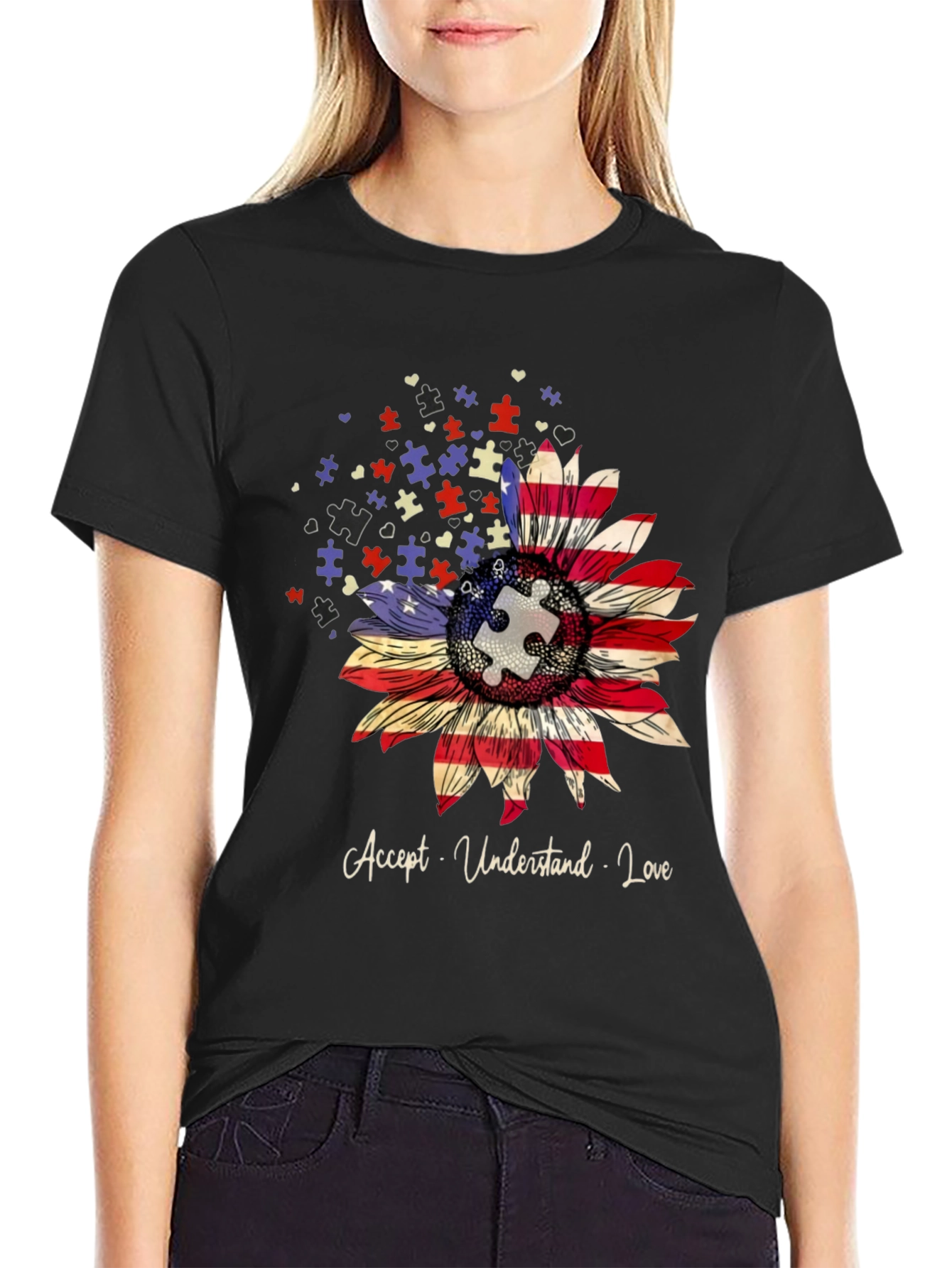 Autism Awareness US Flag Sunflower T-Shirt
