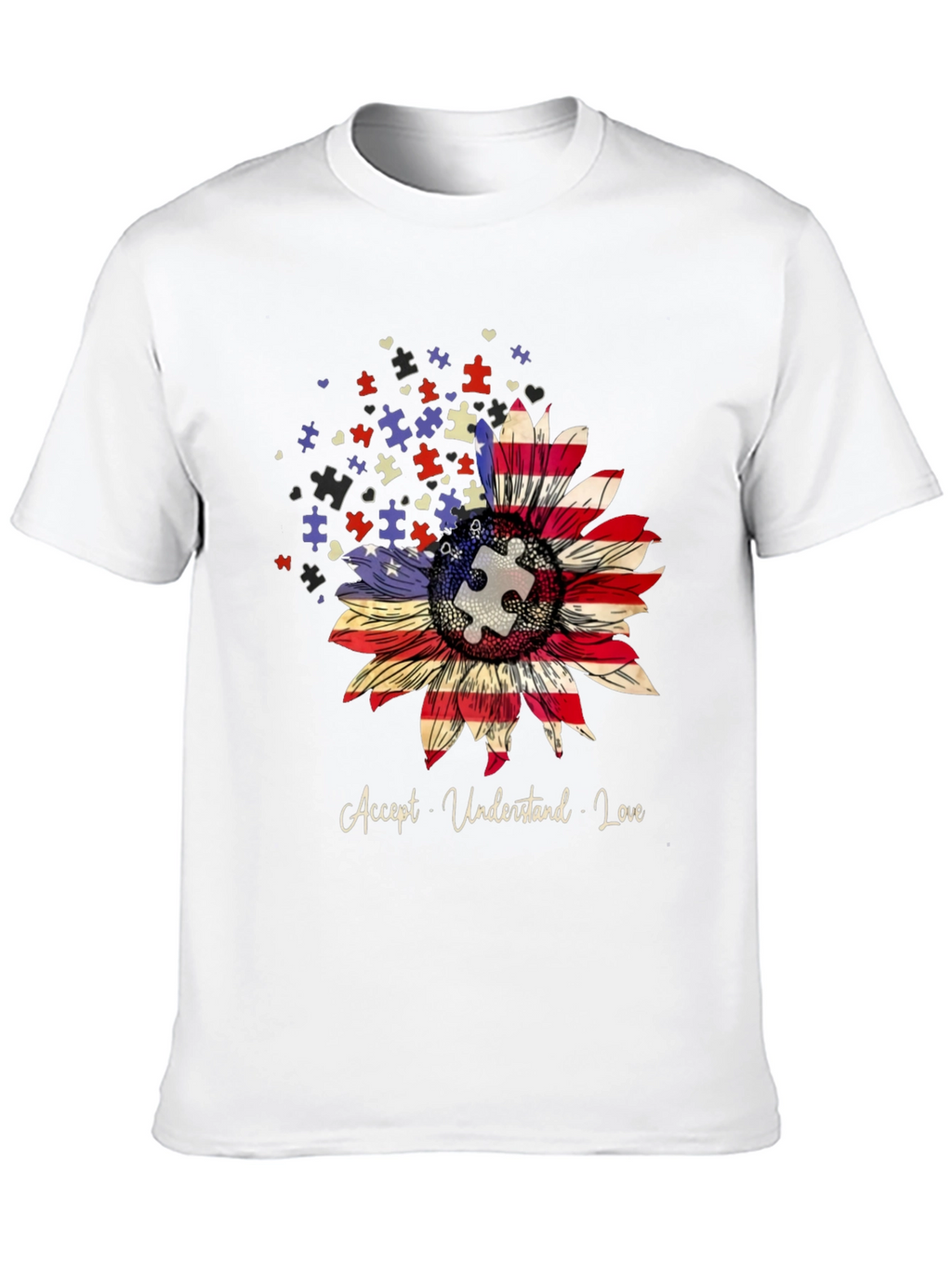 Autism Awareness US Flag Sunflower T-Shirt
