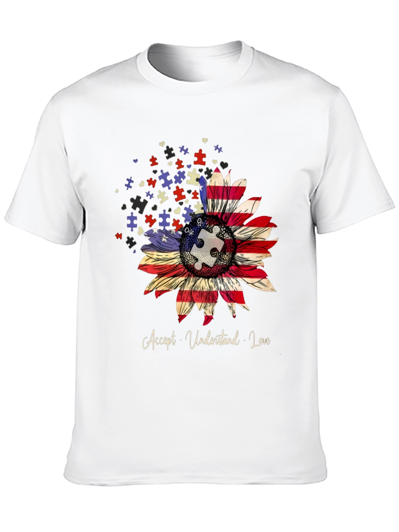 Autism Awareness US Flag Sunflower T-Shirt