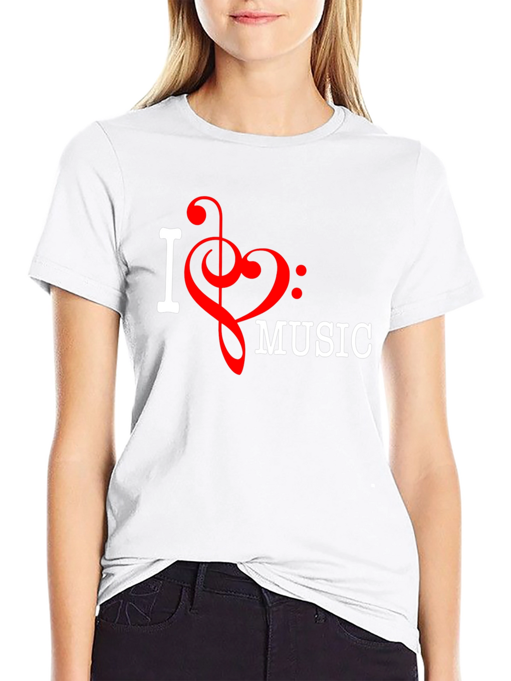 I Love Music T-Shirt Black Crew Neck