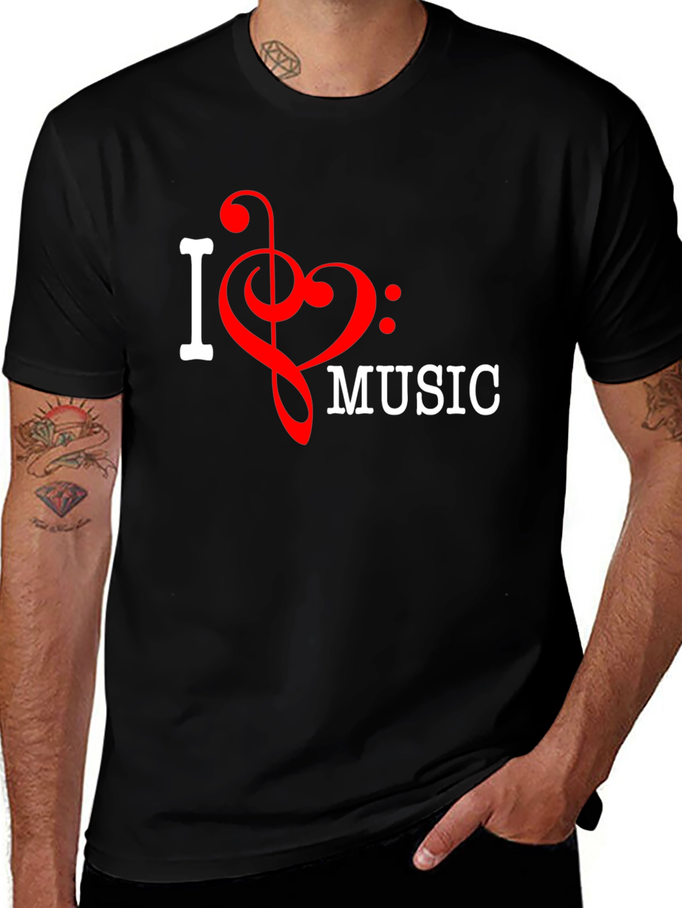I Love Music T-Shirt Black Crew Neck