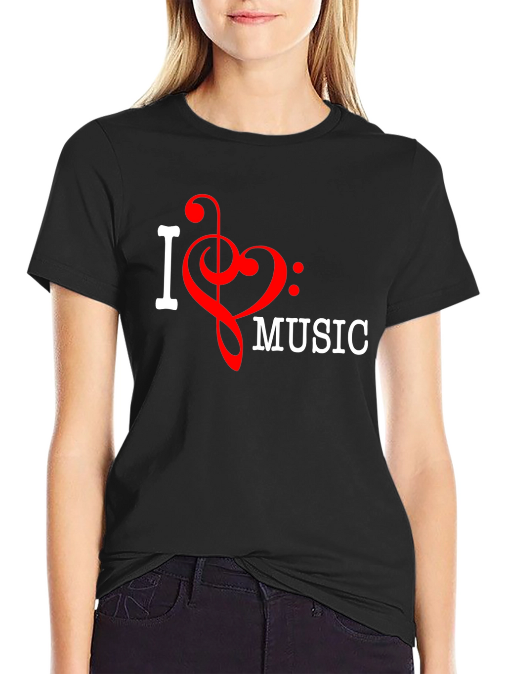 I Love Music T-Shirt Black Crew Neck