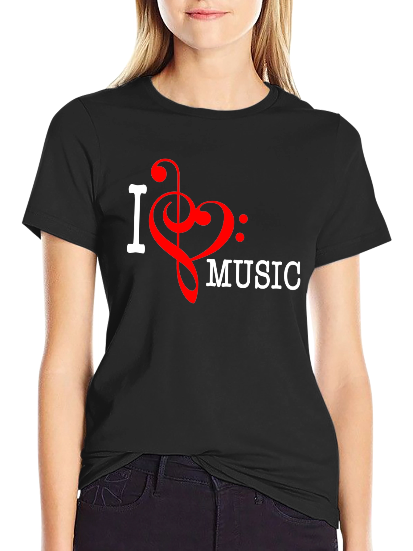 I Love Music T-Shirt Black Crew Neck