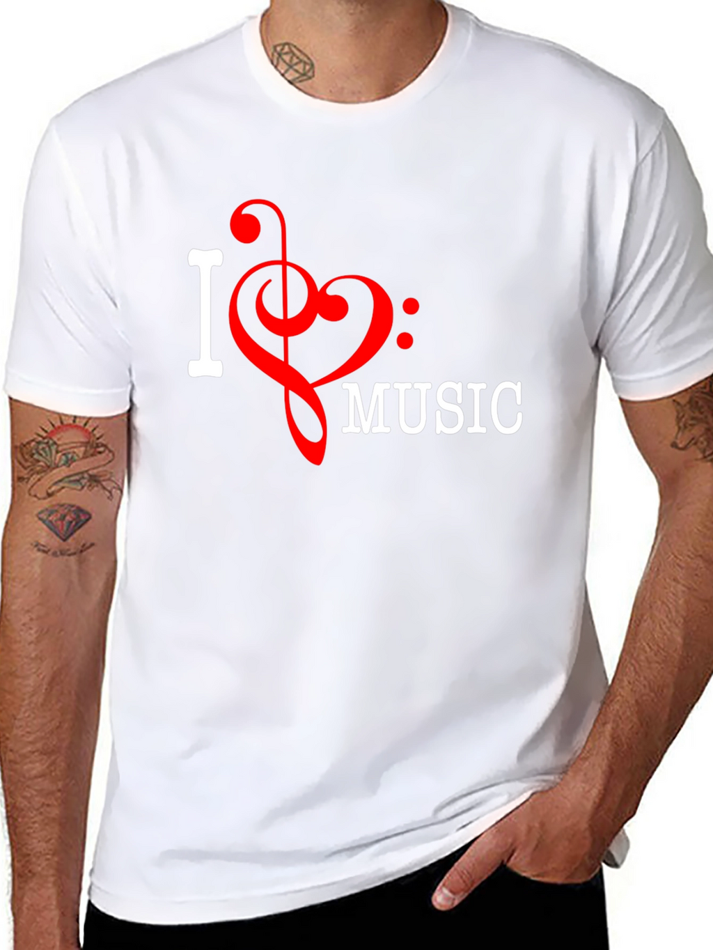 I Love Music T-Shirt Black Crew Neck