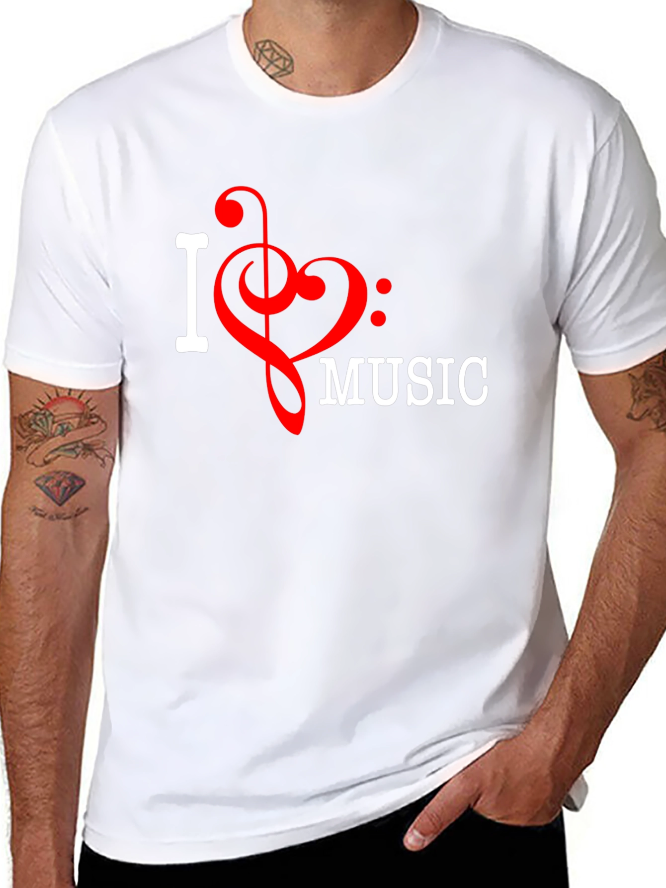 I Love Music T-Shirt Black Crew Neck