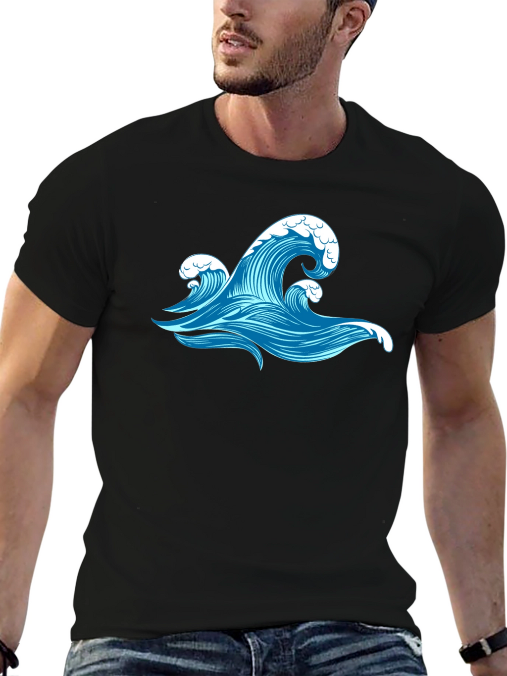 Ocean Wave Graphic Black T-Shirt