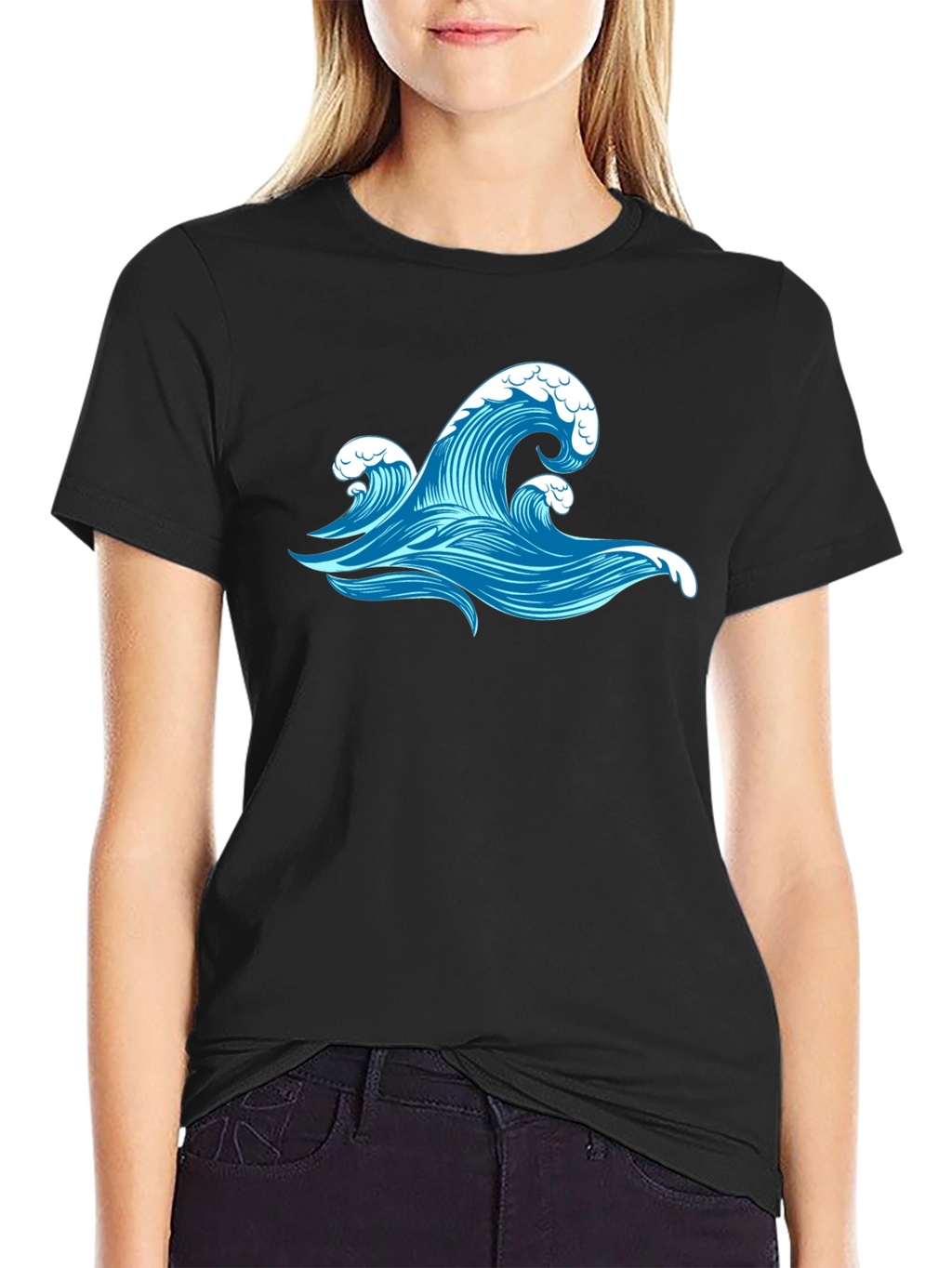 Ocean Wave Graphic Black T-Shirt