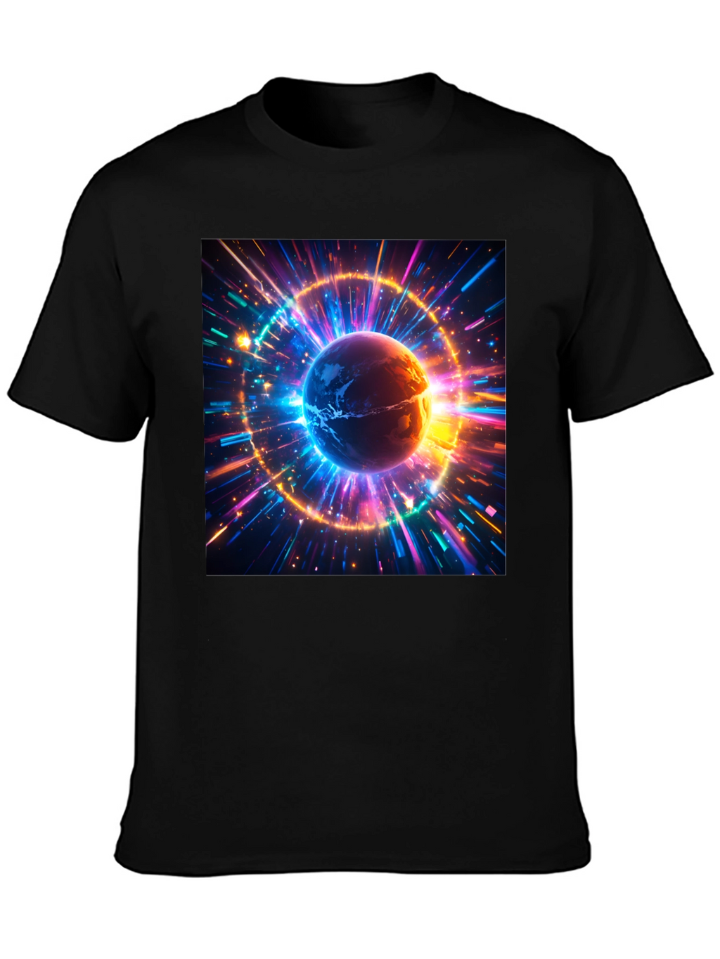 Cosmic Earth Graphic Tee - Stylish Black Cotton T-Shirt