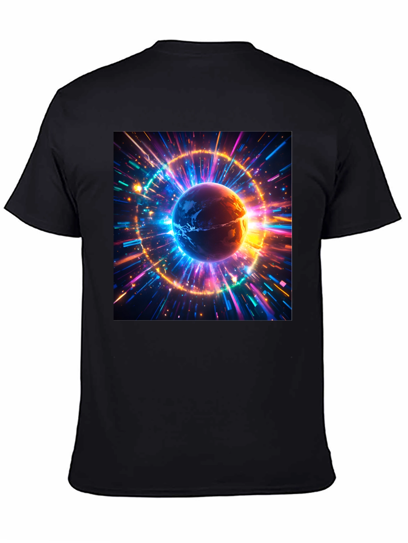 Cosmic Earth Graphic Tee - Stylish Black Cotton T-Shirt