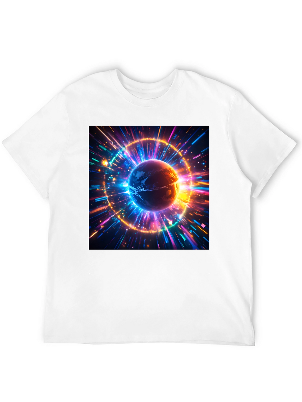 Cosmic Earth Graphic Tee - Stylish Black Cotton T-Shirt