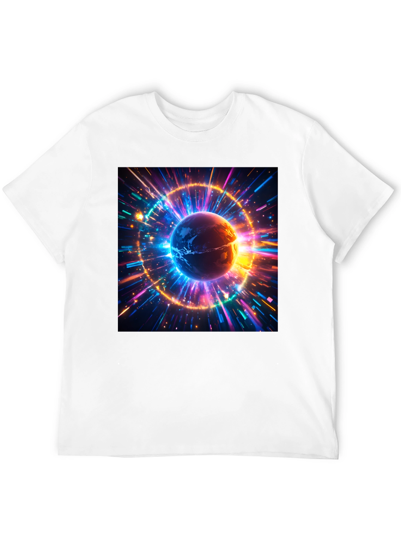 Cosmic Earth Graphic Tee - Stylish Black Cotton T-Shirt