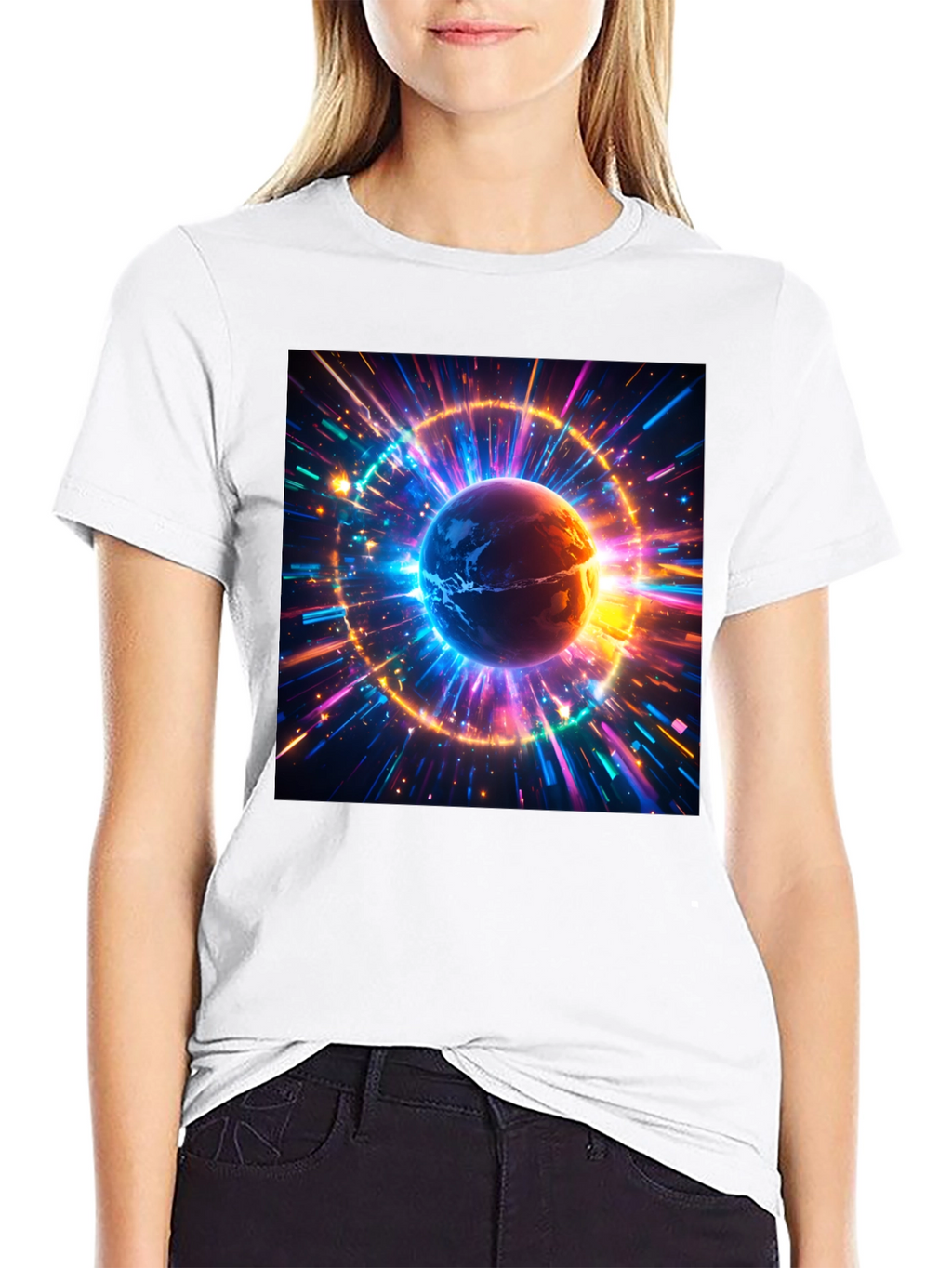 Cosmic Earth Graphic Tee - Stylish Black Cotton T-Shirt