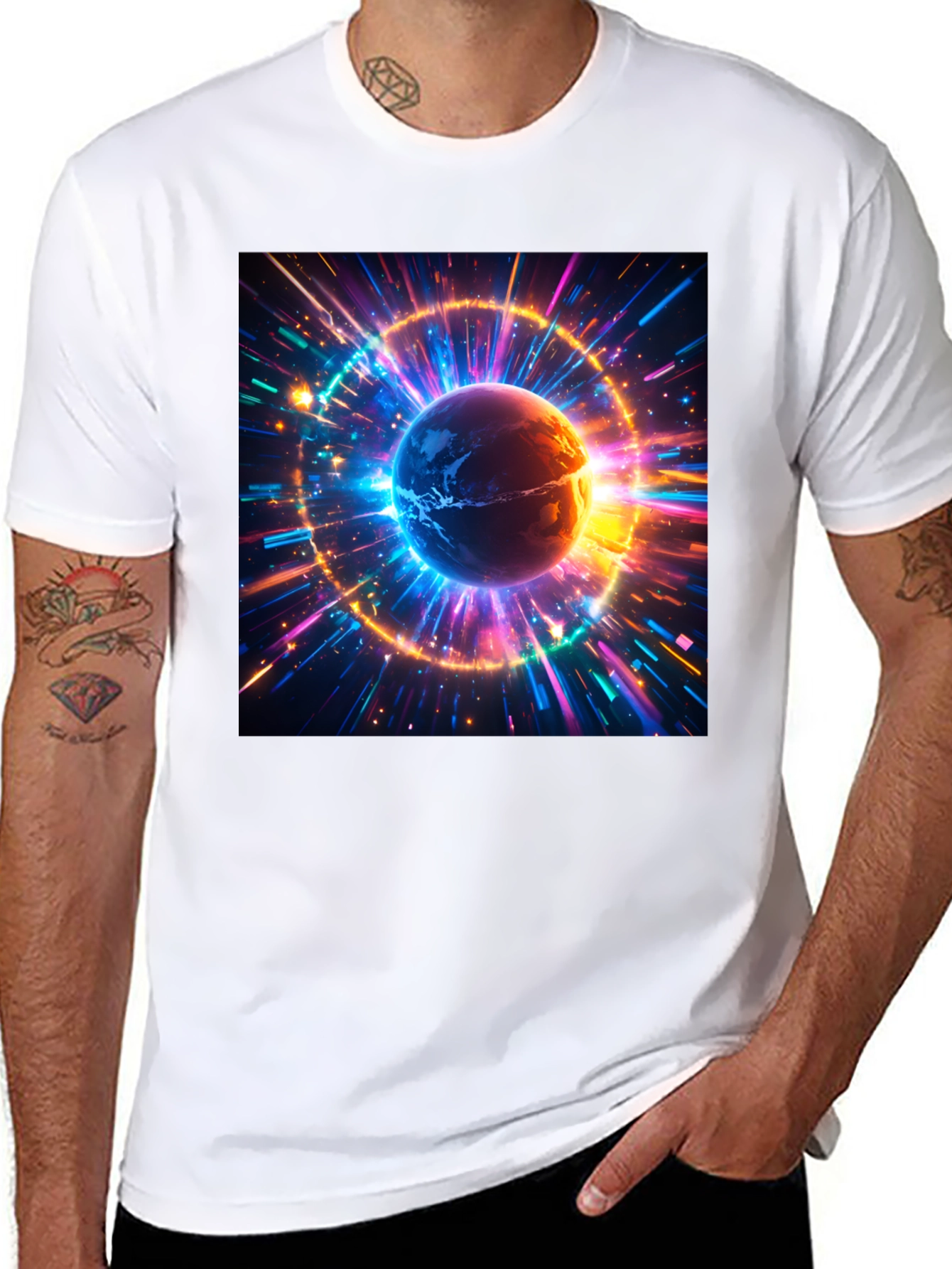 Cosmic Earth Graphic Tee - Stylish Black Cotton T-Shirt