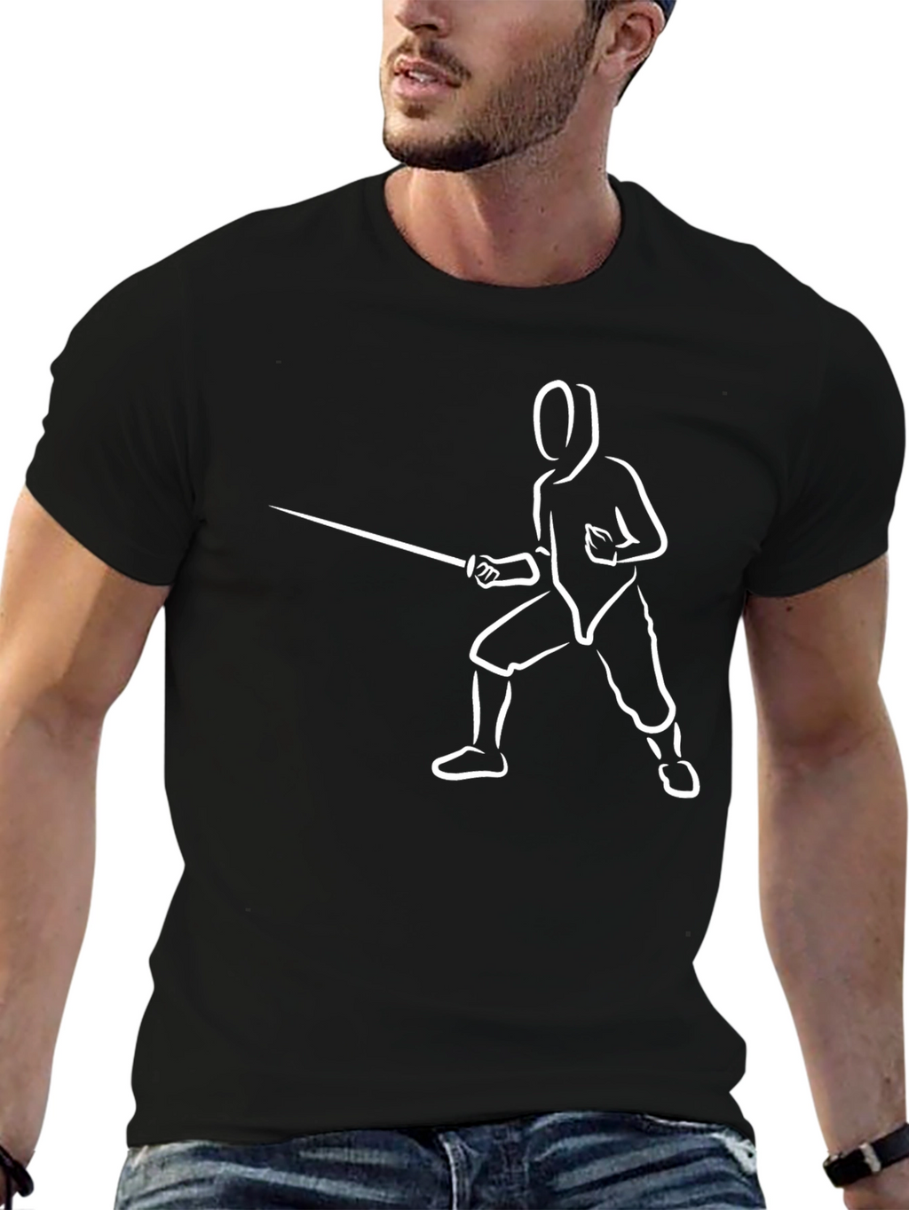 Fencing Silhouette Graphic T-Shirt - Black