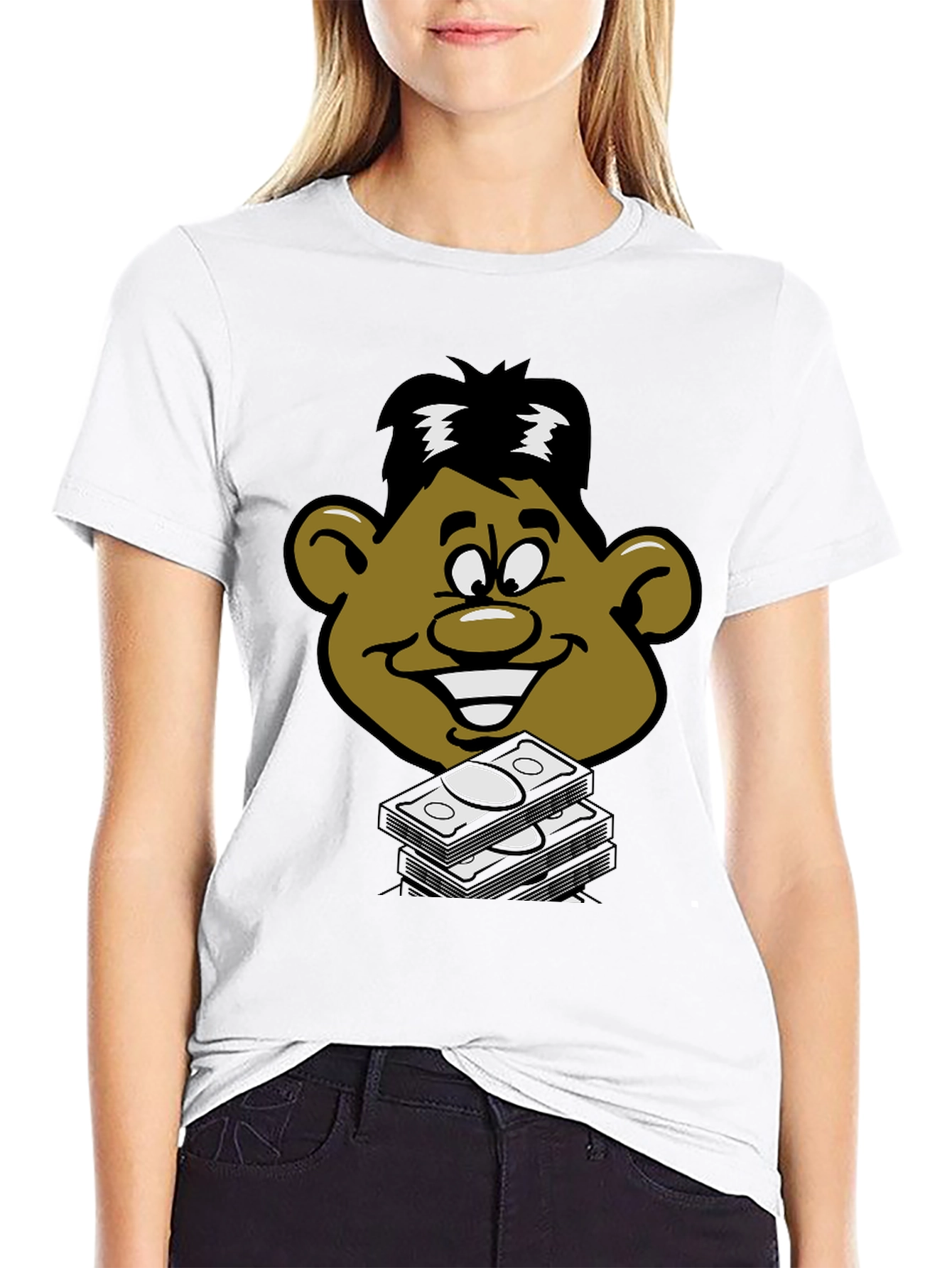 Cartoon Money Face Black T-Shirt