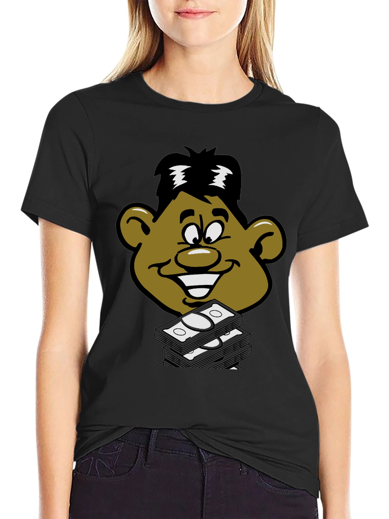 Cartoon Money Face Black T-Shirt