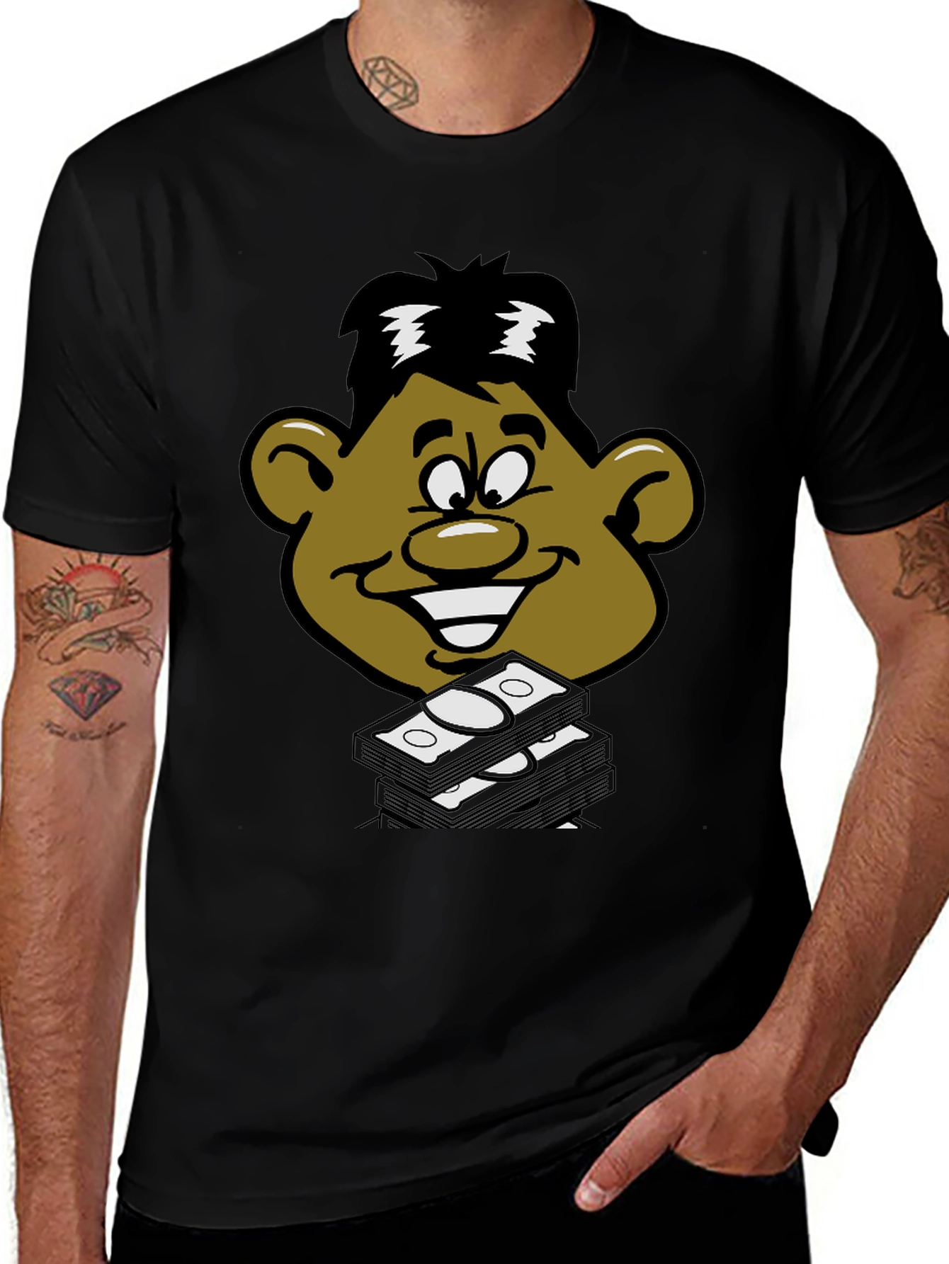 Cartoon Money Face Black T-Shirt