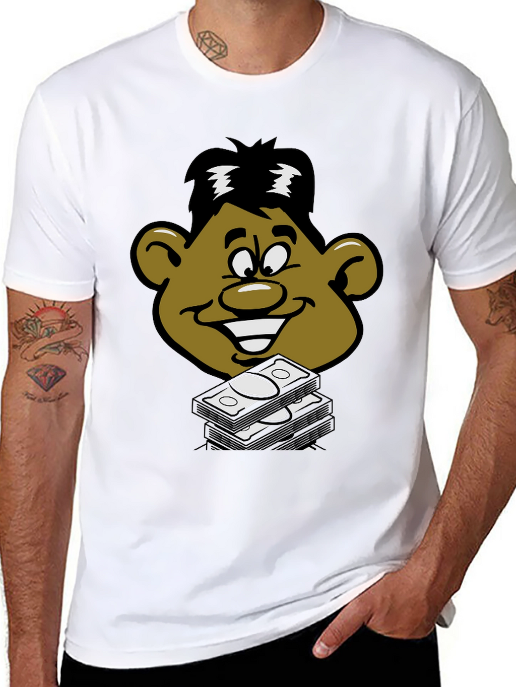 Cartoon Money Face Black T-Shirt