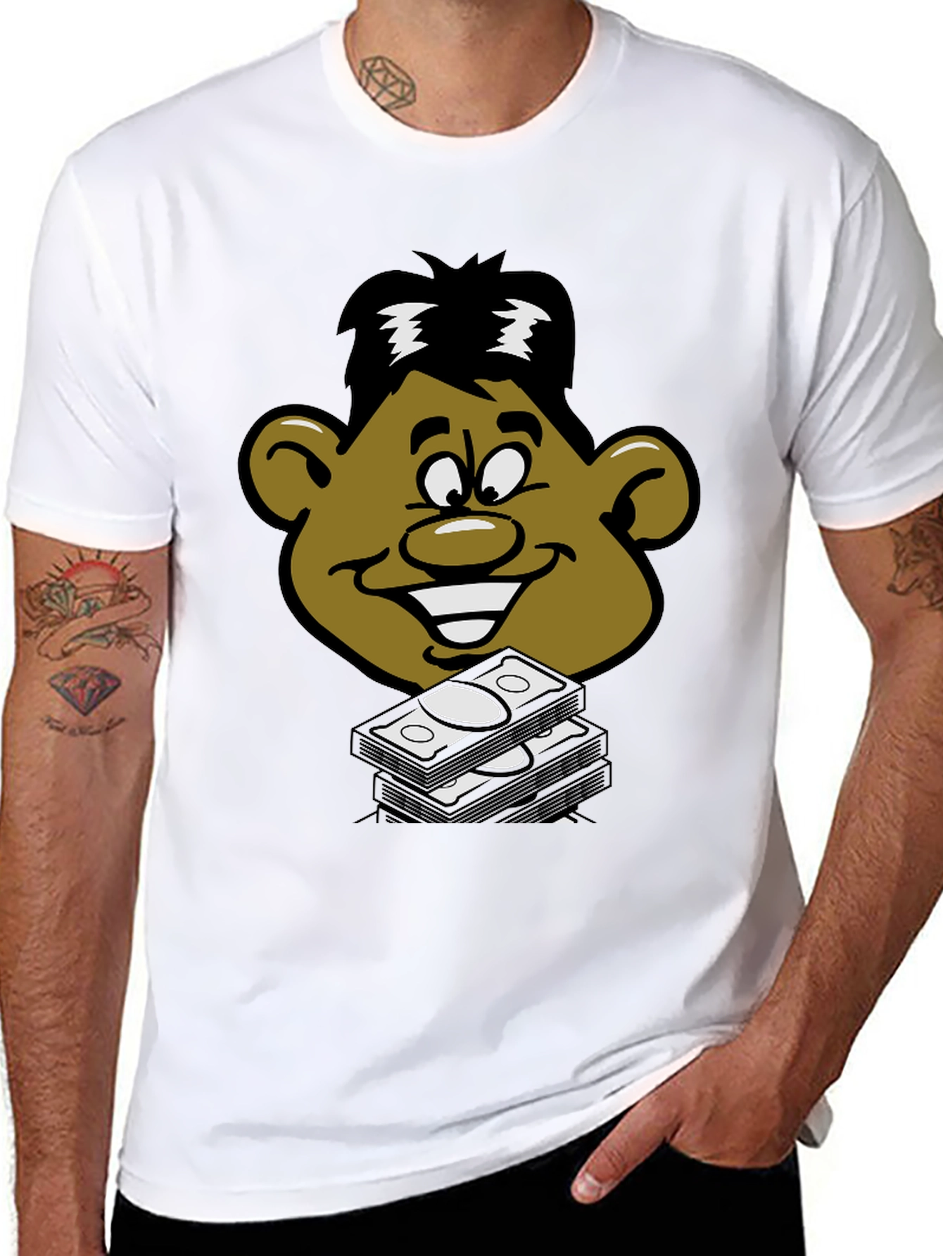 Cartoon Money Face Black T-Shirt