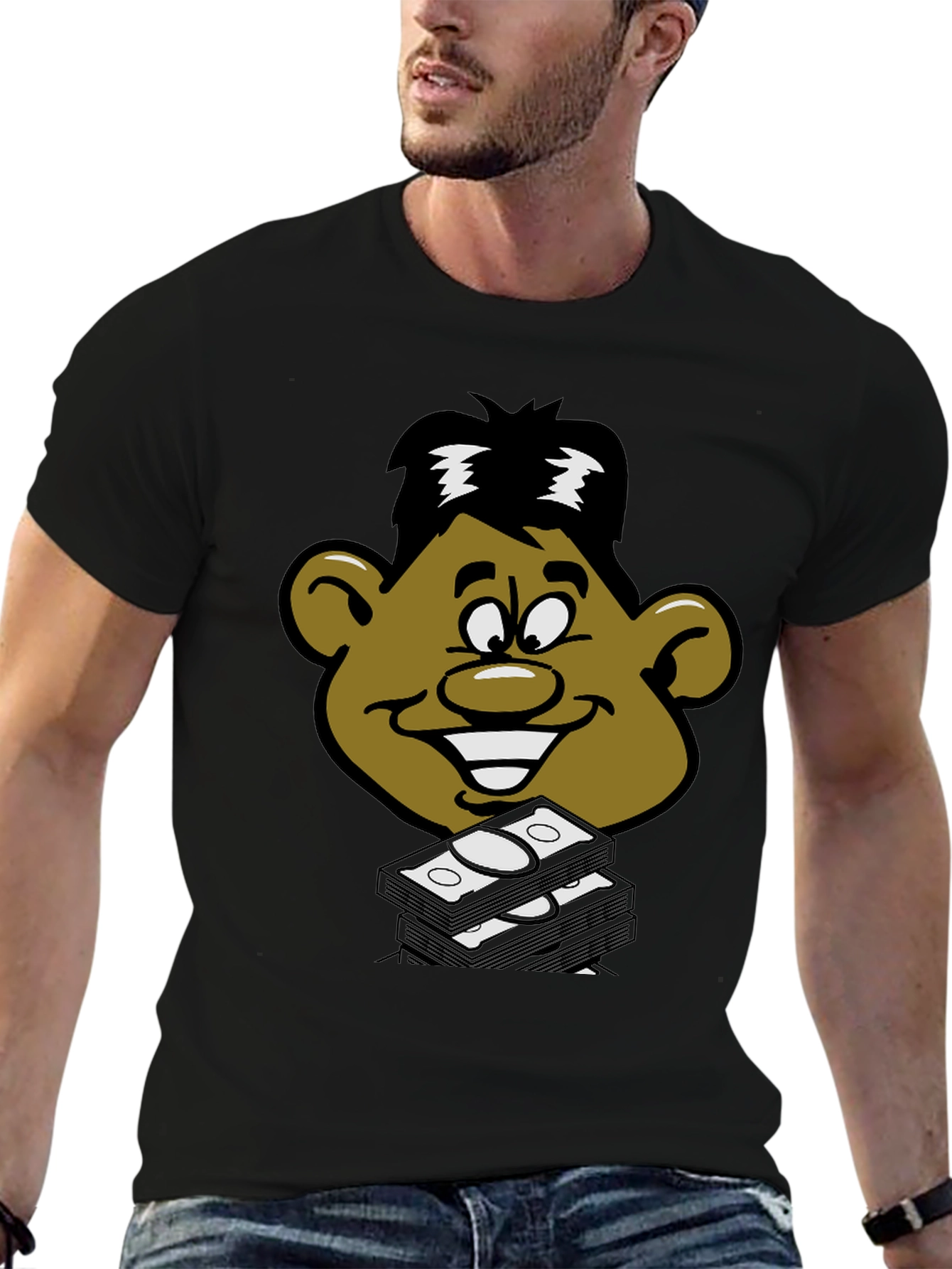 Cartoon Money Face Black T-Shirt
