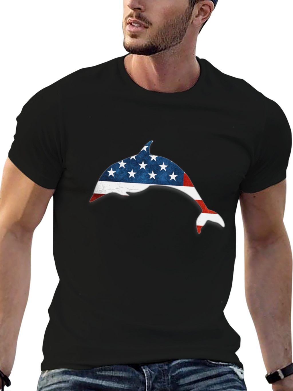 American Flag Dolphin Graphic Tee - Patriotic USA Pride