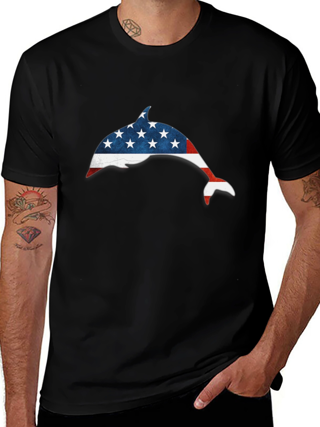 American Flag Dolphin Graphic Tee - Patriotic USA Pride