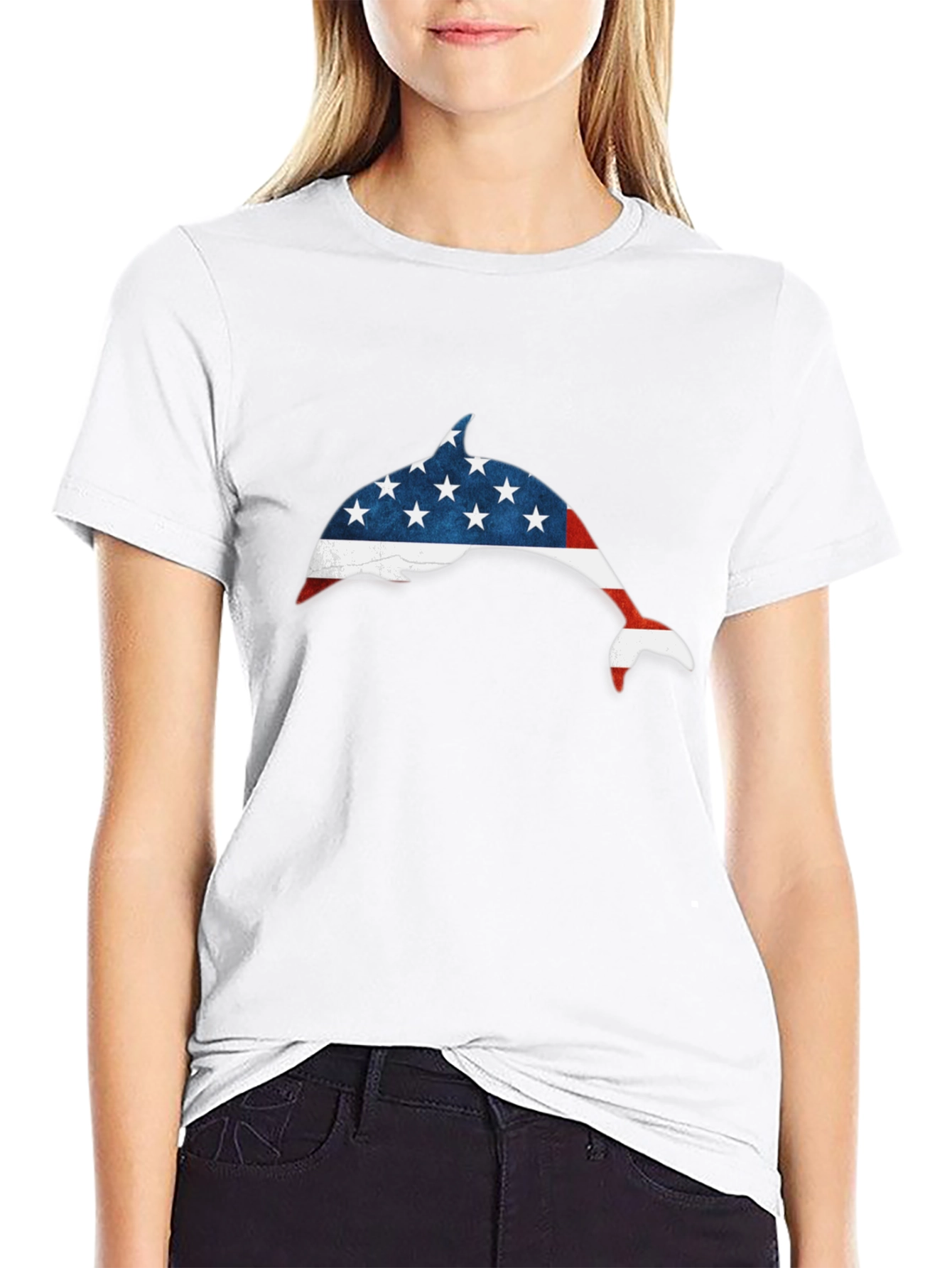 American Flag Dolphin Graphic Tee - Patriotic USA Pride