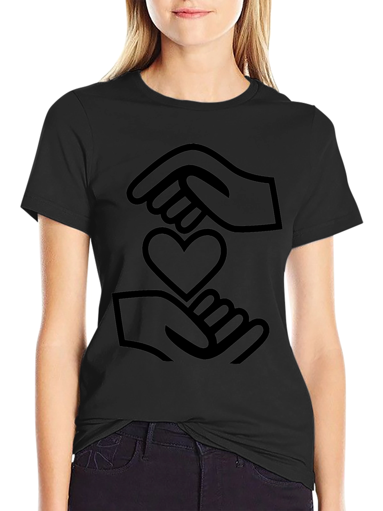 Heart Hands Graphic Tee - Black Cotton Comfort Fit