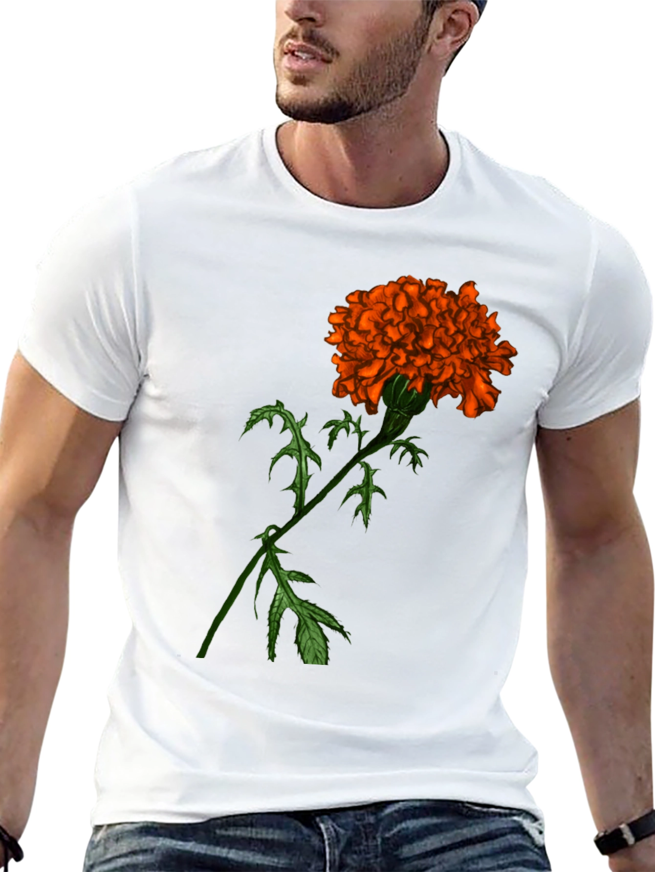 Floral Graphic Tee - Orange Marigold Print