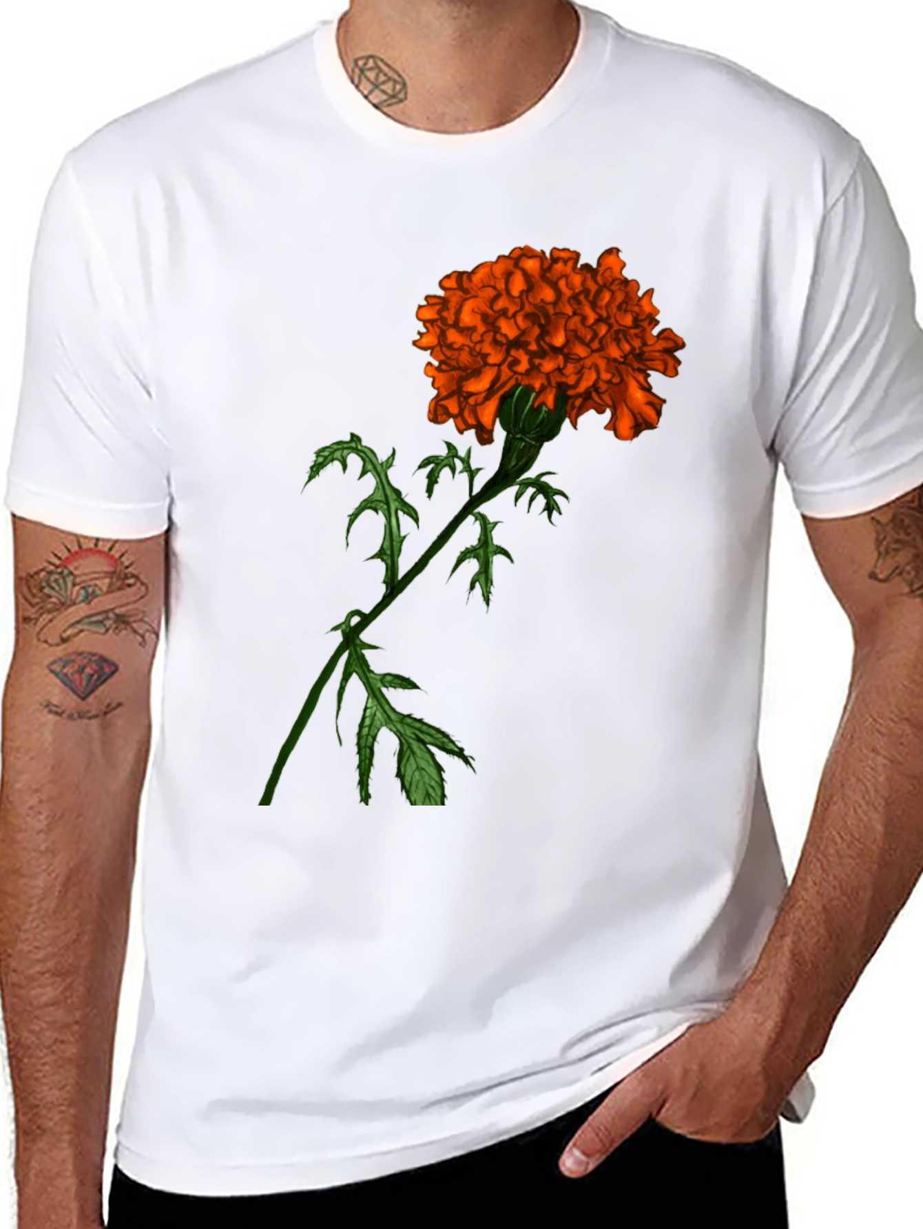 Floral Graphic Tee - Orange Marigold Print