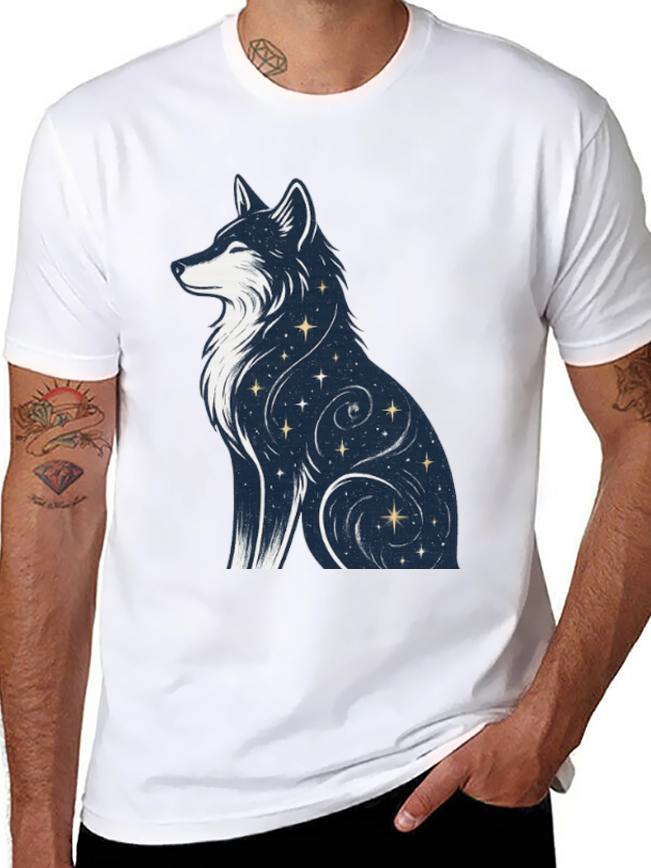 Celestial Wolf Graphic Tee - Stylish Black T-Shirt