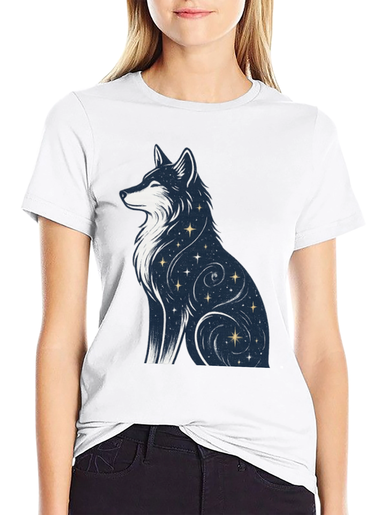 Celestial Wolf Graphic Tee - Stylish Black T-Shirt