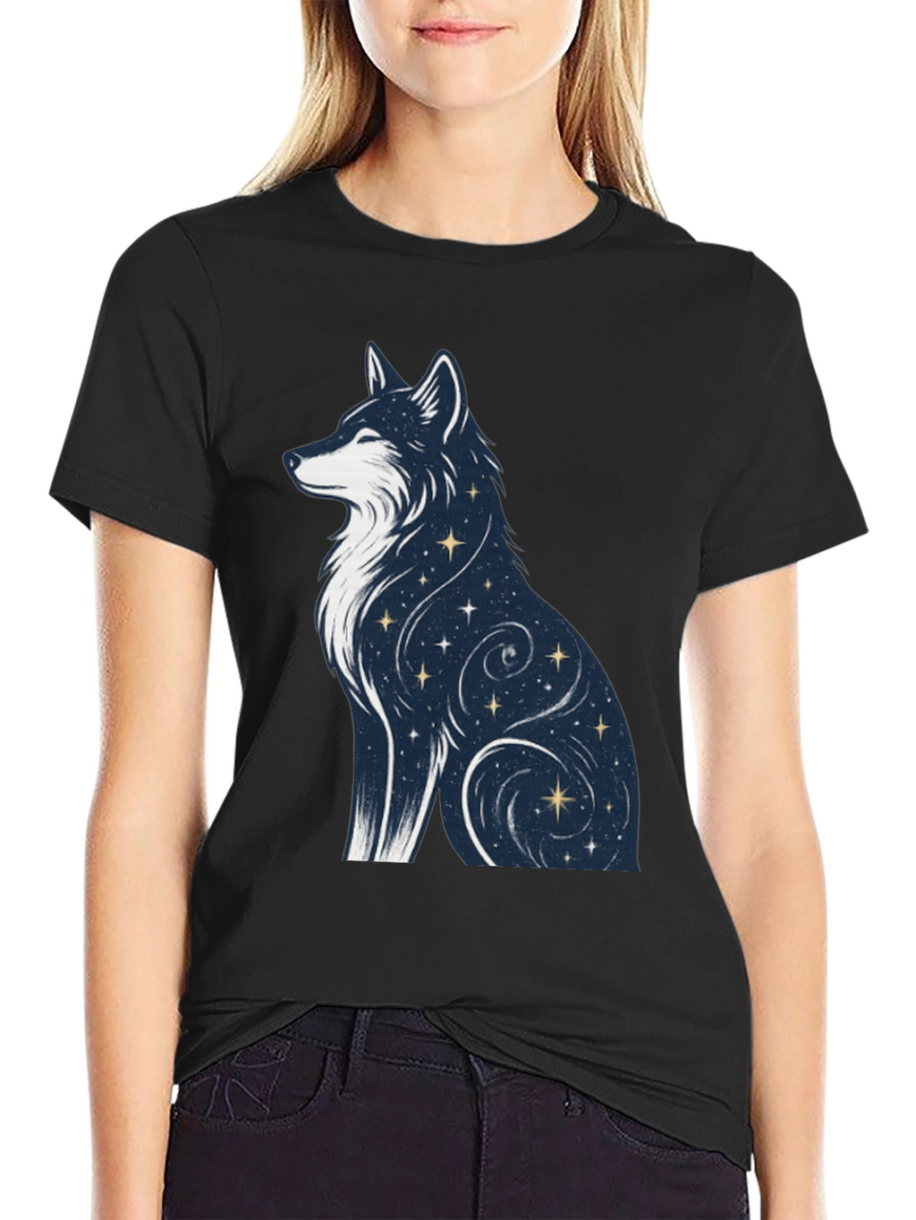 Celestial Wolf Graphic Tee - Stylish Black T-Shirt