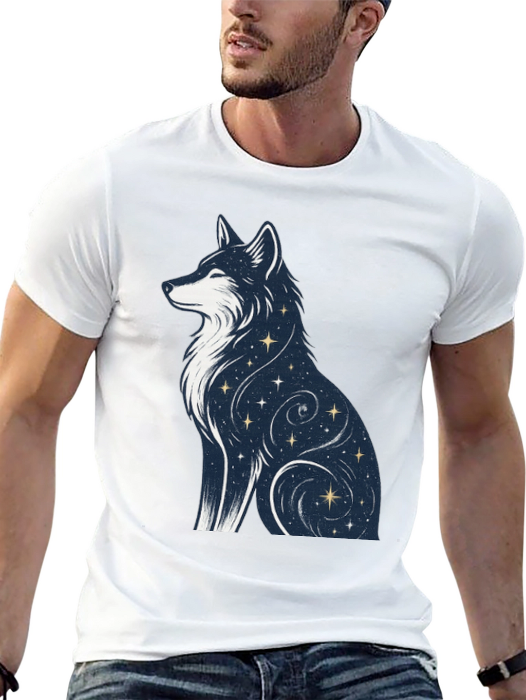 Celestial Wolf Graphic Tee - Stylish Black T-Shirt