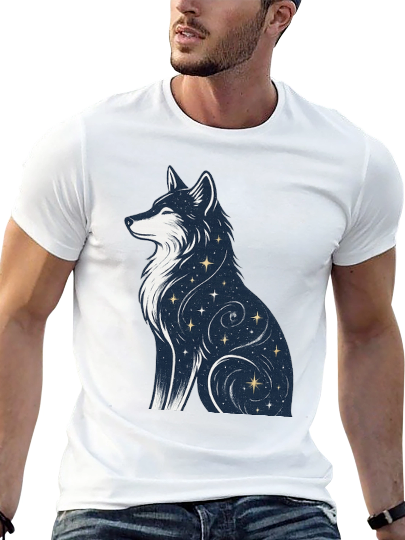 Celestial Wolf Graphic Tee - Stylish Black T-Shirt