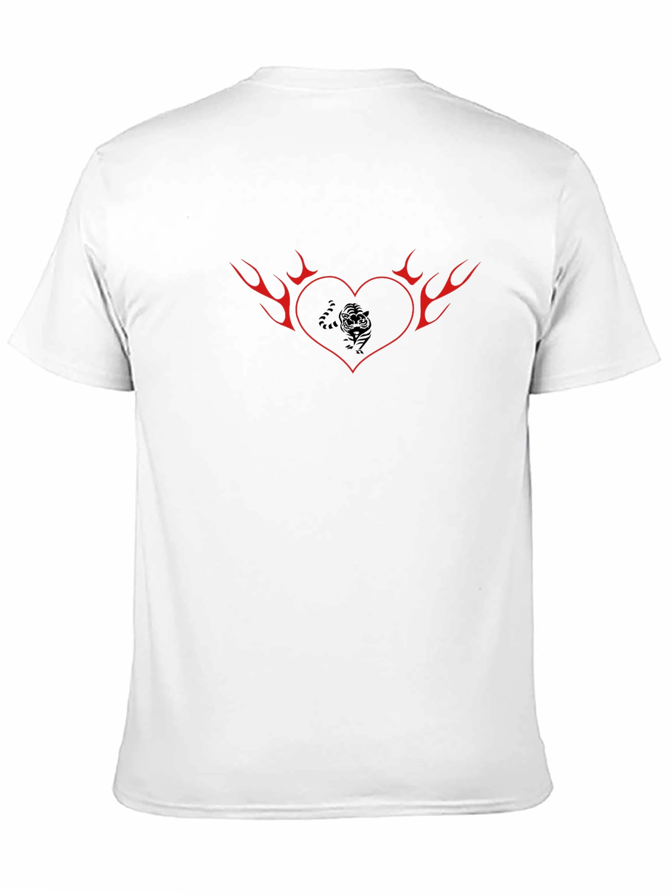 Flaming Heart Tiger Graphic Tee - Cool Black T-Shirt
