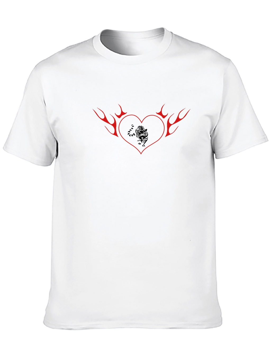 Flaming Heart Tiger Graphic Tee - Cool Black T-Shirt