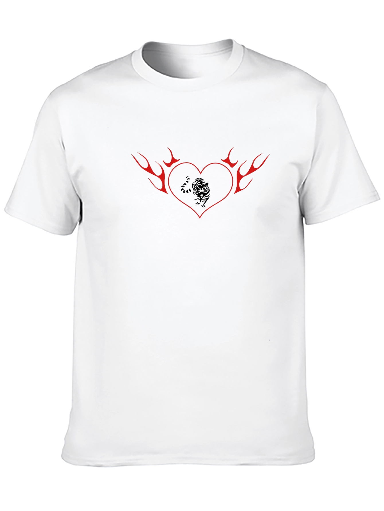 Flaming Heart Tiger Graphic Tee - Cool Black T-Shirt