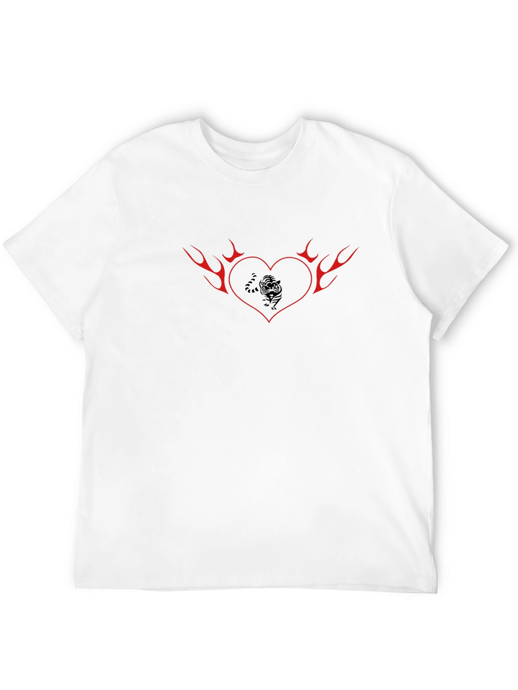 Flaming Heart Tiger Graphic Tee - Cool Black T-Shirt