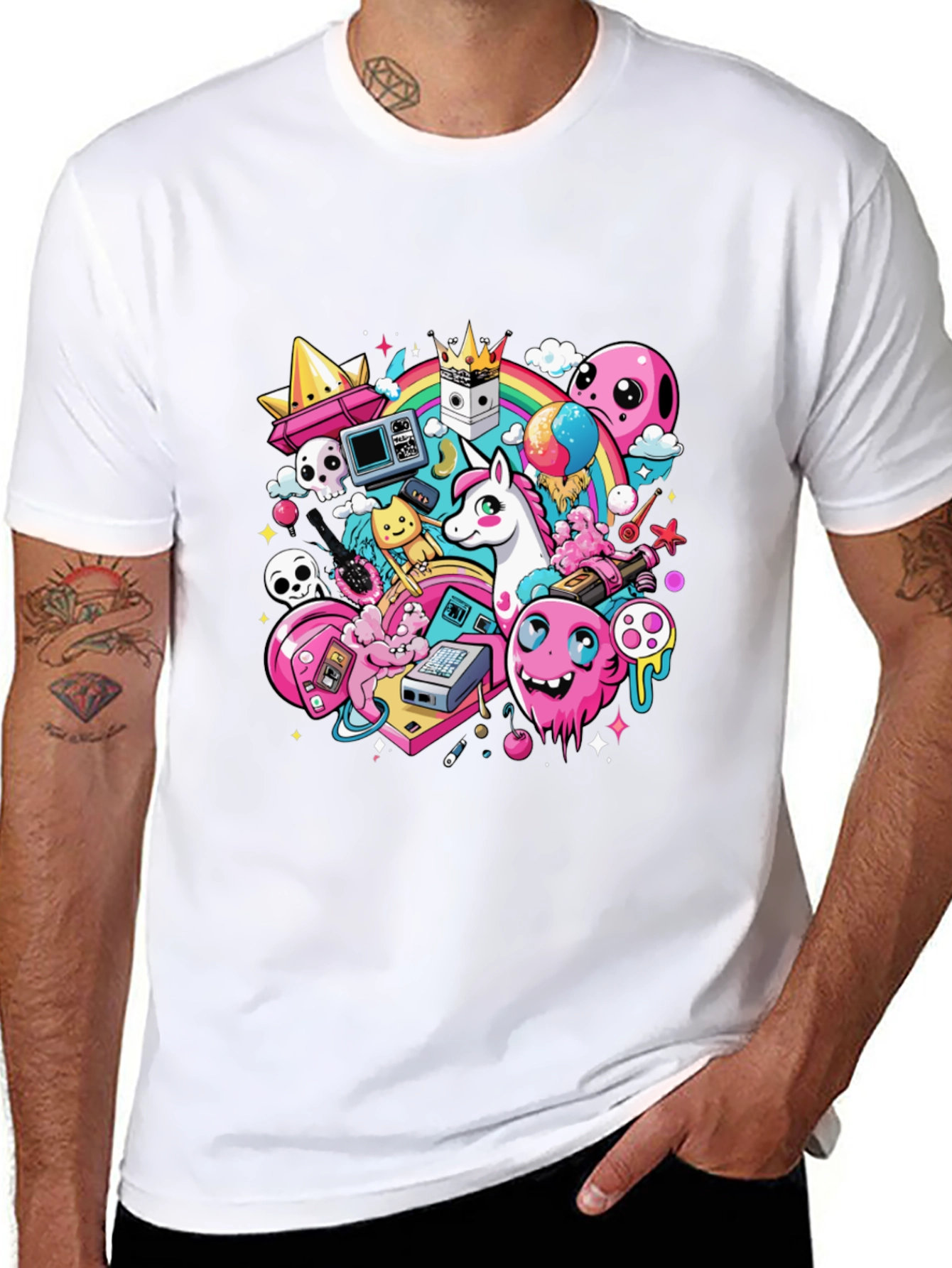 Cartoon Unicorn Graphic Print Tee