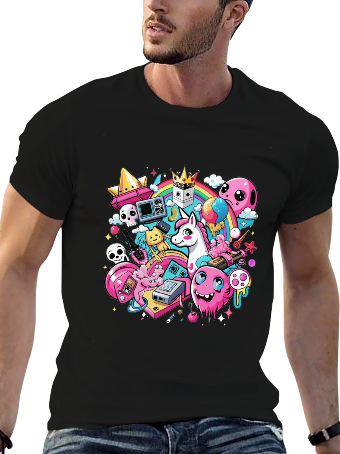 Cartoon Unicorn Graphic Print Tee