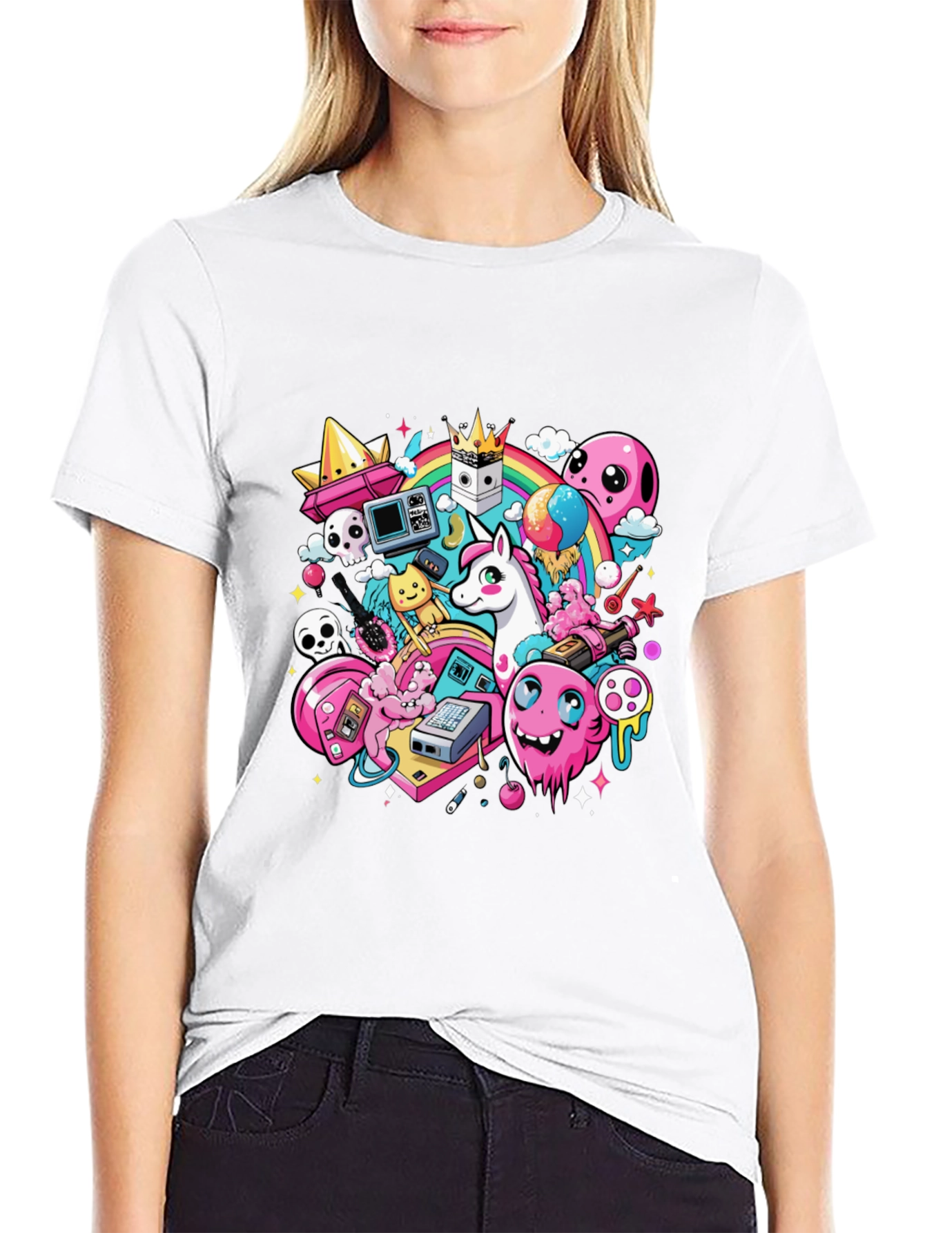 Cartoon Unicorn Graphic Print Tee