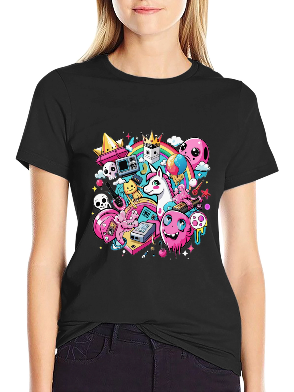 Cartoon Unicorn Graphic Print Tee